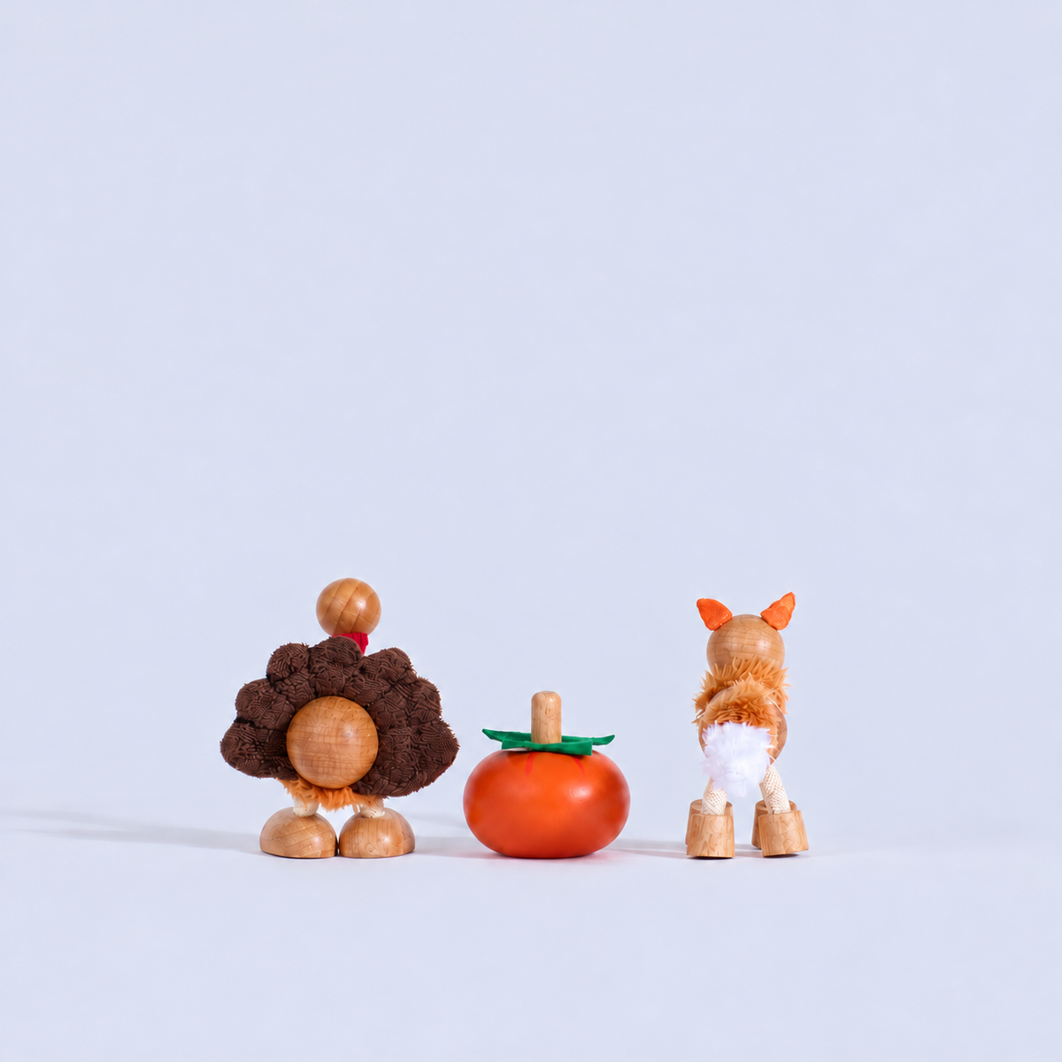 Harvest Mini Crate Turkey, Pumpkin and Fox wooden toys, rear view