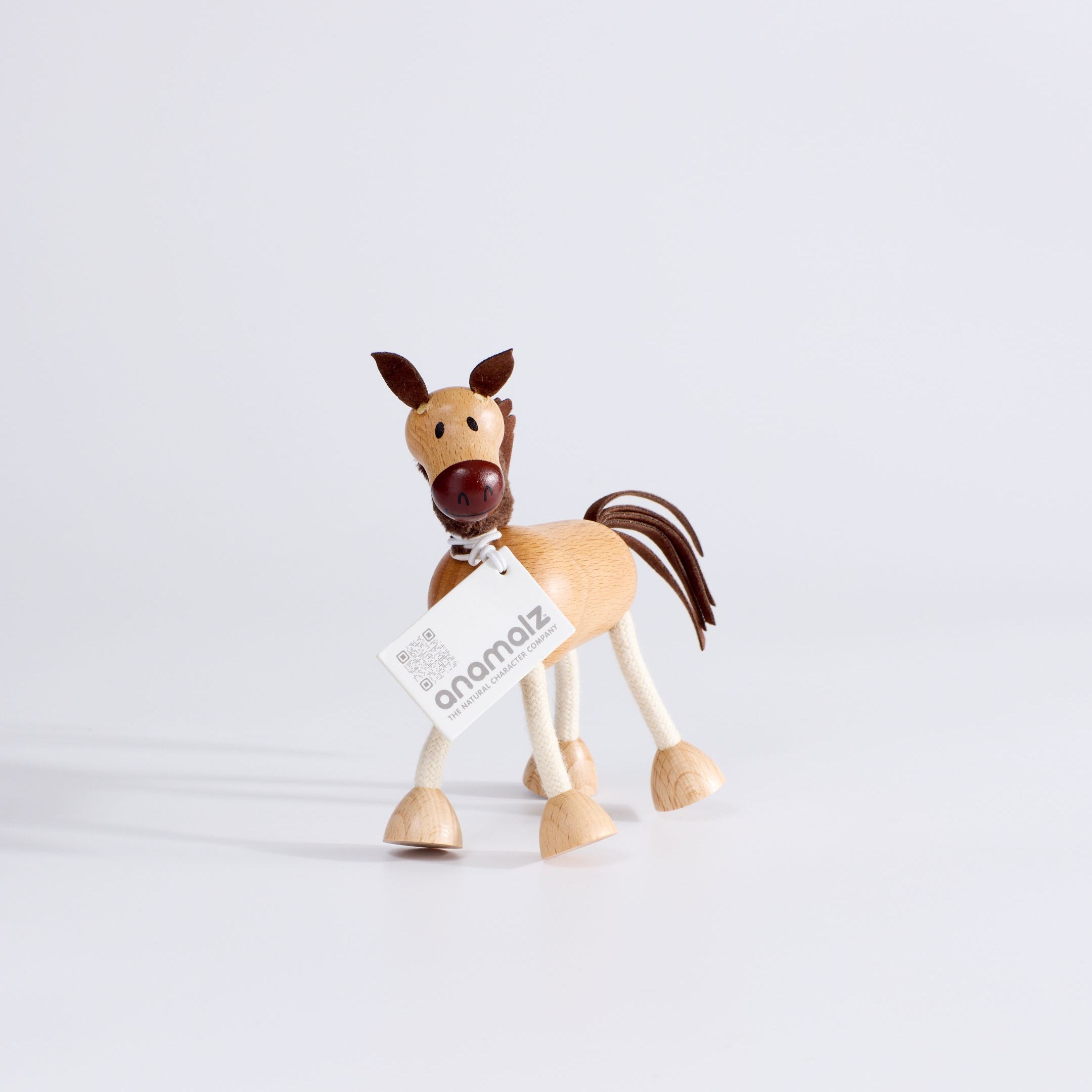 Anamalz Wooden Horse Toy showcasing soft fabric mane and tail – eco toy promoting tactile exploration