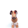 Adorable eco-friendly wooden dog toy with droopy fabric ears and moveable head, perfect for imaginative play and learning