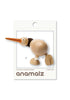 Image of a wooden Kiwi bird toy by Anamalz, featuring bendable legs, soft plush fabric, and a cute brown scarf, perfect for eco-conscious play and fine motor skill development.