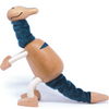 Adorable eco-friendly wooden Parasaurolophus dinosaur toy with blue stripe and bendy tail, perfect for imaginative play and learning.
