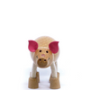Adorable eco-friendly wooden pig toy with pink fabric ears, perfect for imaginative play and learning.