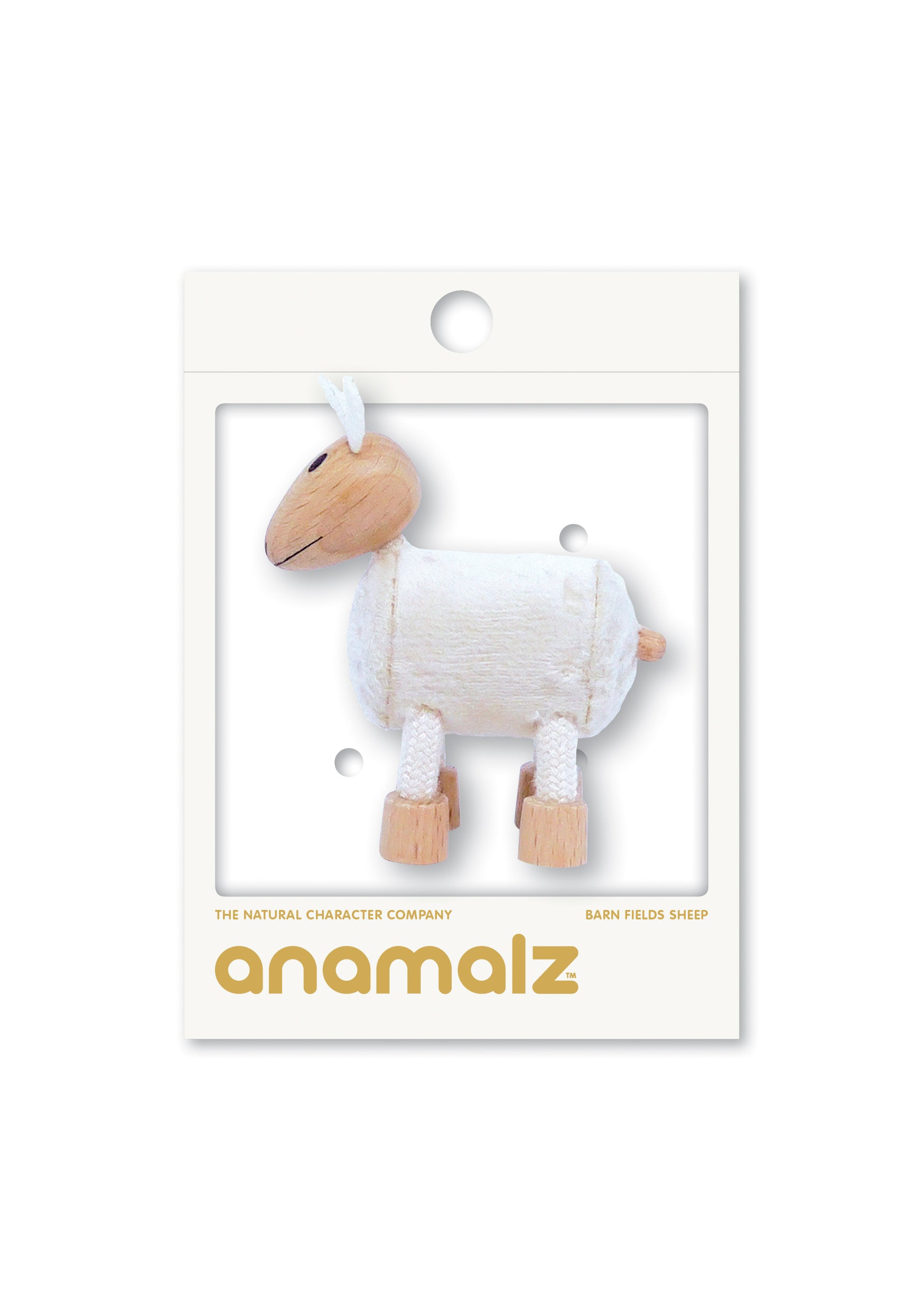 Adorable eco-friendly wooden sheep toy with soft white wool coat and moveable head, perfect for imaginative play and learning.