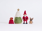 Cheery Santa set with Santa, baby penguin wearing reindeer antlers, Christmas tree and red Santa sack