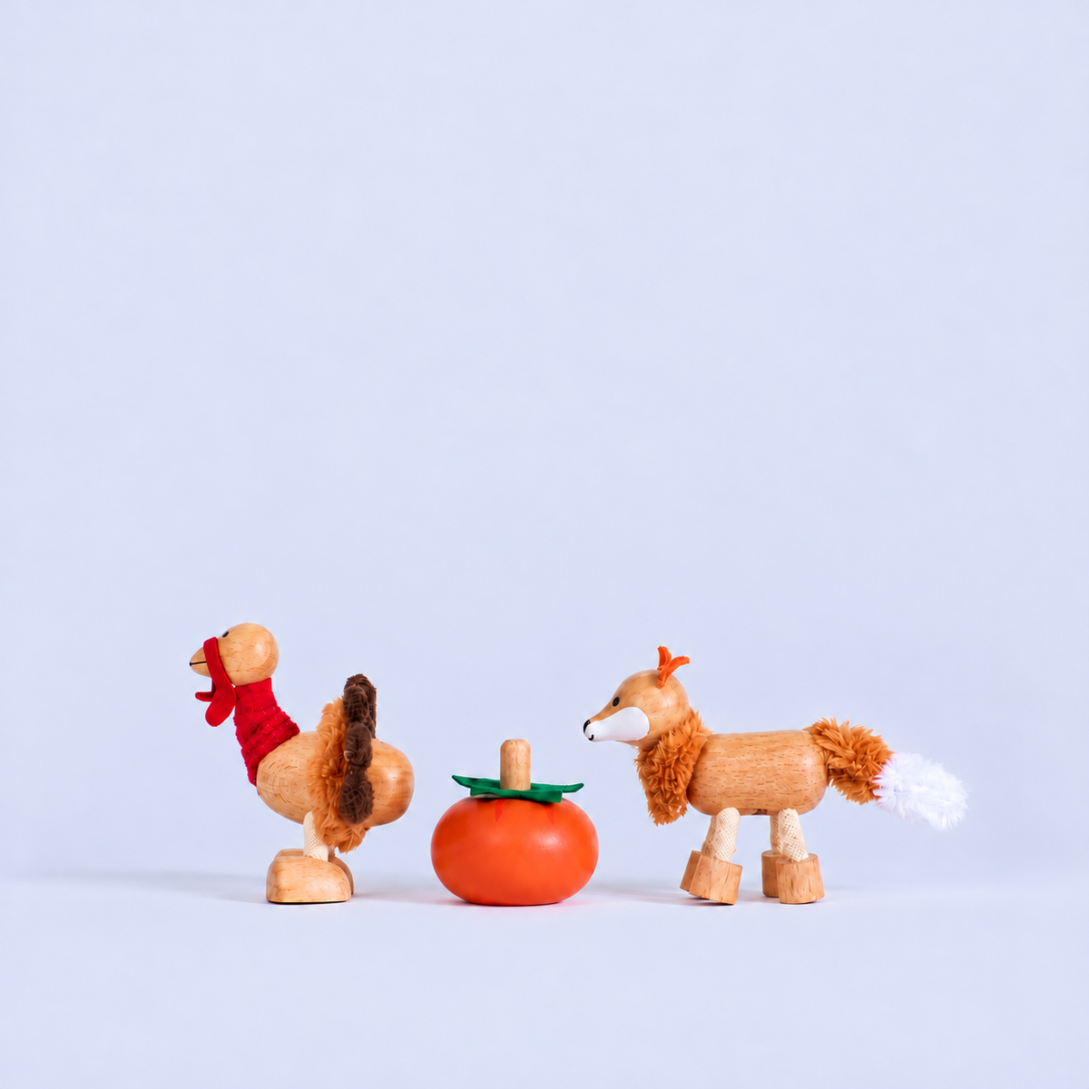 Harvest Mini Crate Turkey, Pumpkin and Fox wooden toys, side view