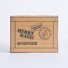 Front panel of the anamalz Christmas gift box with Merry Magic lettering and North Pole stamp