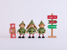 Cheeky Elves Christmas set with three elves, three present blocks and a North Pole sign