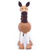 Adorable eco-friendly wooden horse toy with floppy ears and long fabric tail, perfect for imaginative play and learning.