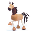 Adorable eco-friendly wooden horse toy with floppy ears and long fabric tail, perfect for imaginative play and learning.