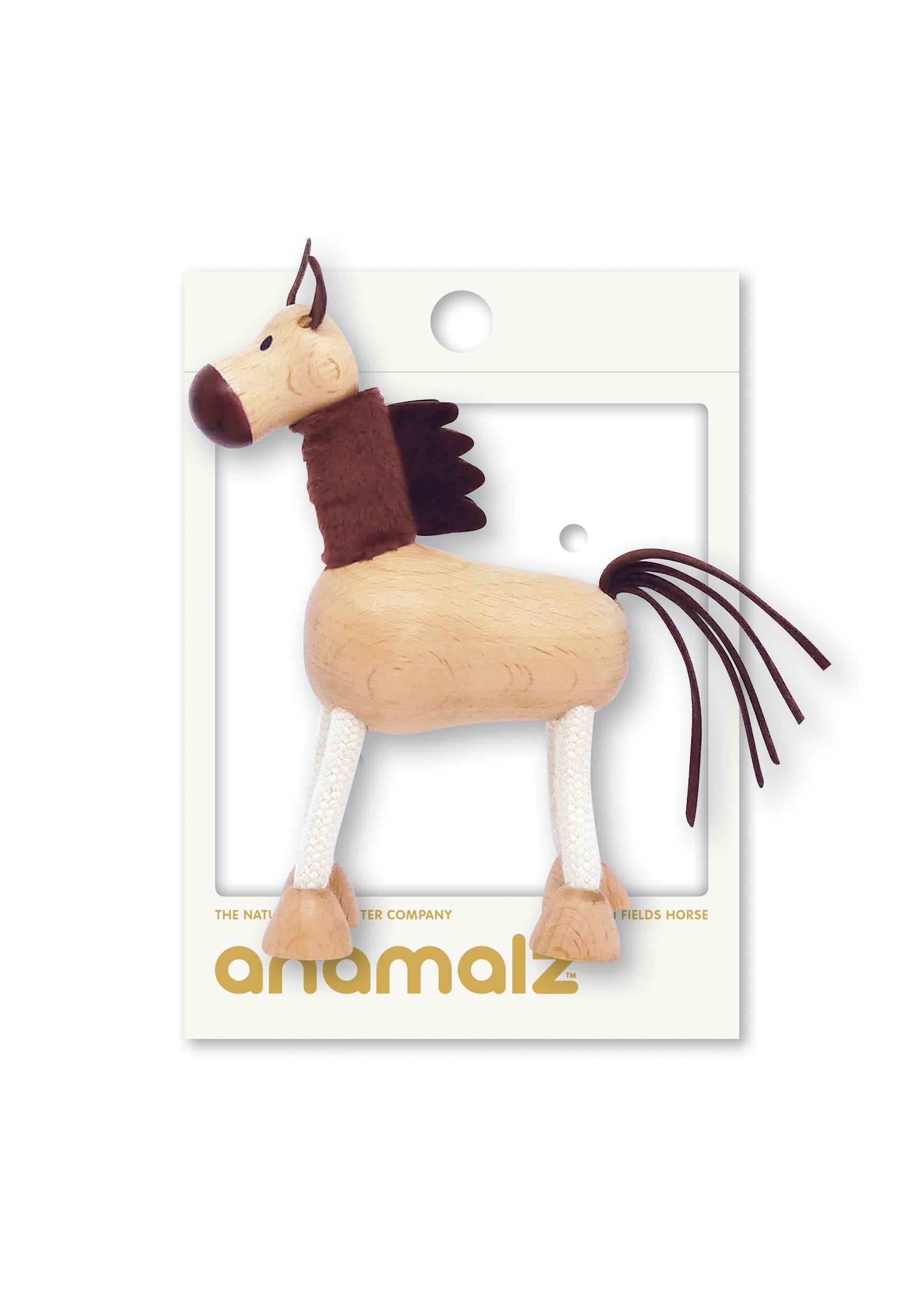 Adorable eco-friendly wooden horse toy with floppy ears and long fabric tail, perfect for imaginative play and learning.